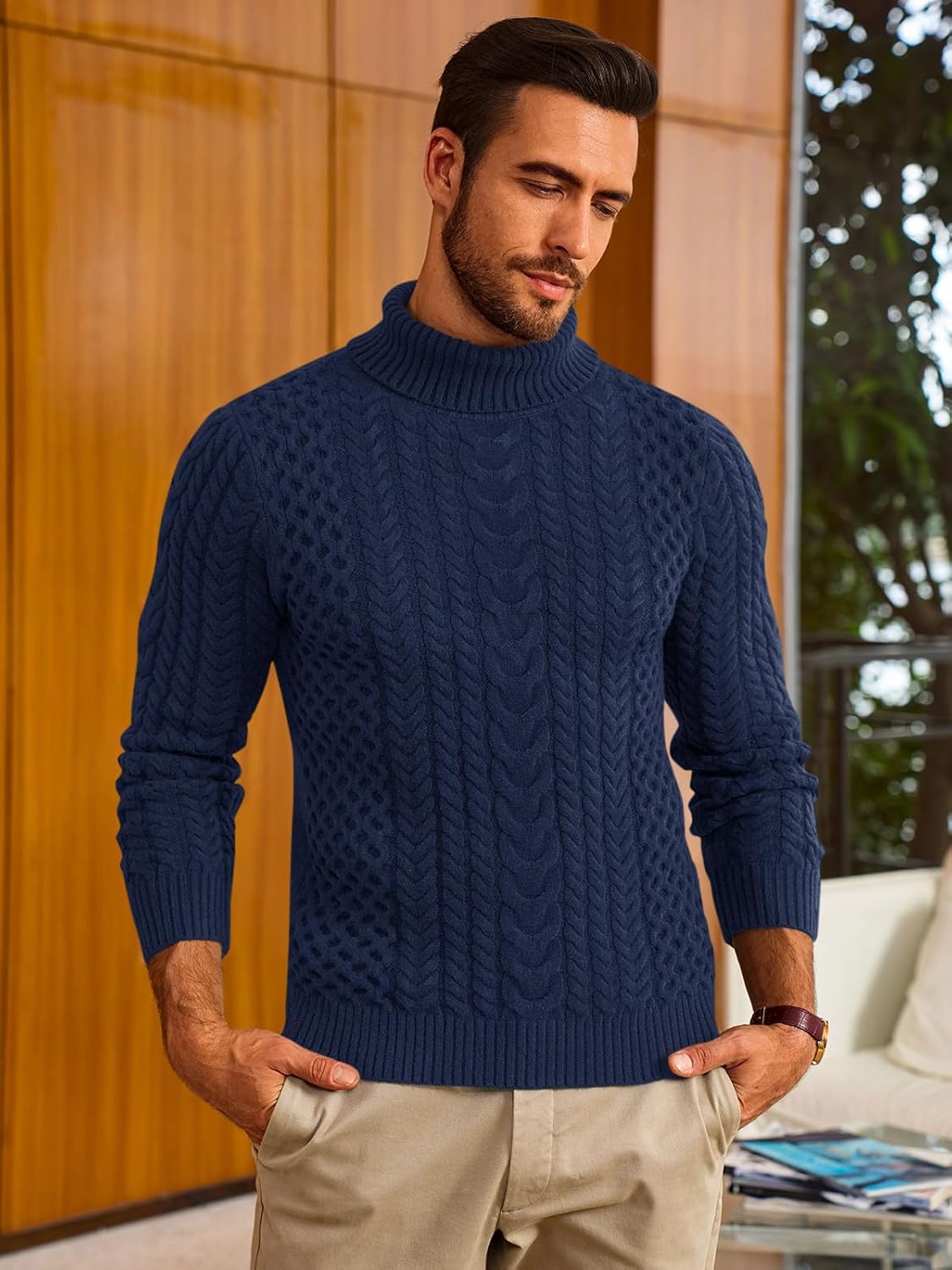 Runcati Mens Turtleneck Sweaters Cable Knitted Casual Fall Winter Warm Pullover Slim Fit Twisted Chunky Sweater - Image 3