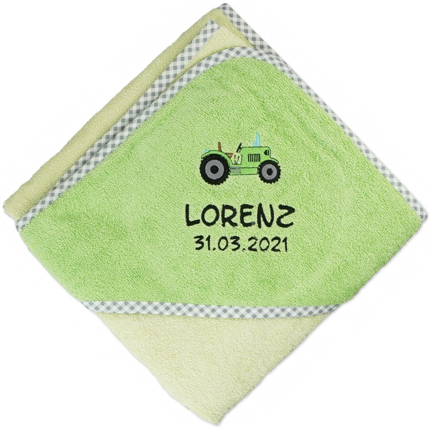 Wolimbo Kapuzenhandtuch personalisiert mit Namen und Motiv - opalgrün - 80x80 cm - für Baby und Kinder