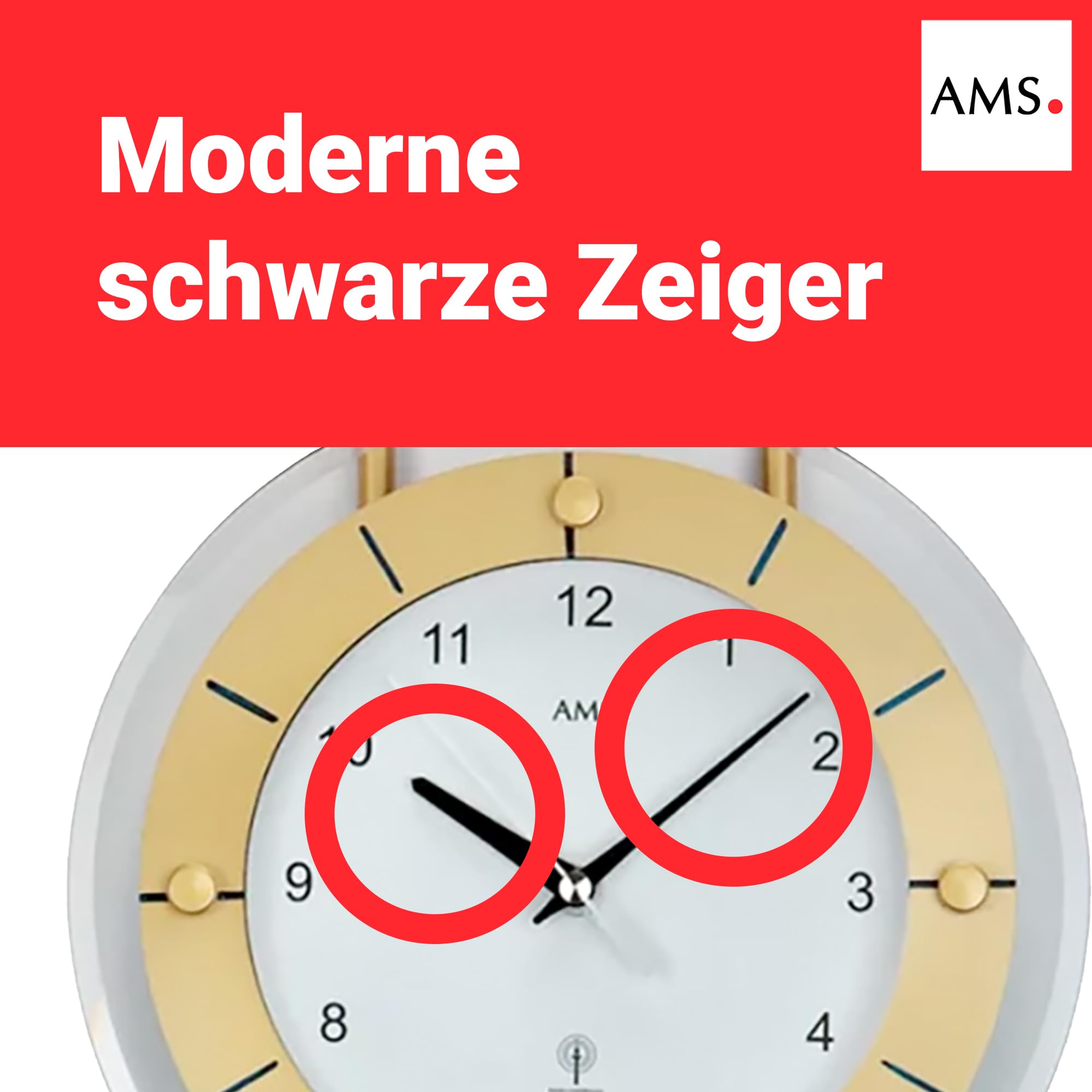 AMS 5255 Wanduhr - mit Funkpendelwerk, Elegante Funkpendeluhr, Uhr mit Pendel, Funkwanduhr mit arabischen Ziffern, Facettiertes Mineralglas, Pendeluhr für Wohnzimmer & Büro, Maße: 24 x 60 x 6 cm