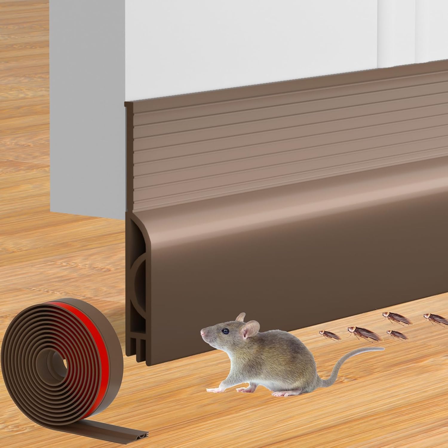 Adjustable Door Draft Stopper for Bottom of Door, Weather Stripping Seal, Noise & Cold Blocker, Brown (Interior/Exterior) (2, 39 Inch)