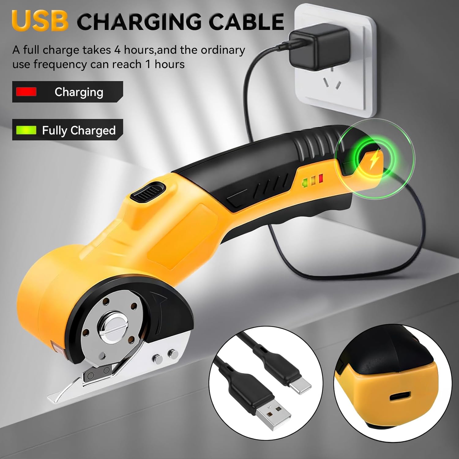 HomeBeyond High Speed Cardboard Cutter, Box Cutter Fabric Scissor with Safety Lock, LED Light & Replacement Blade, Rechargeable Cordless Electric Scissors for Cardboard, Fabric, Leather, Carpet