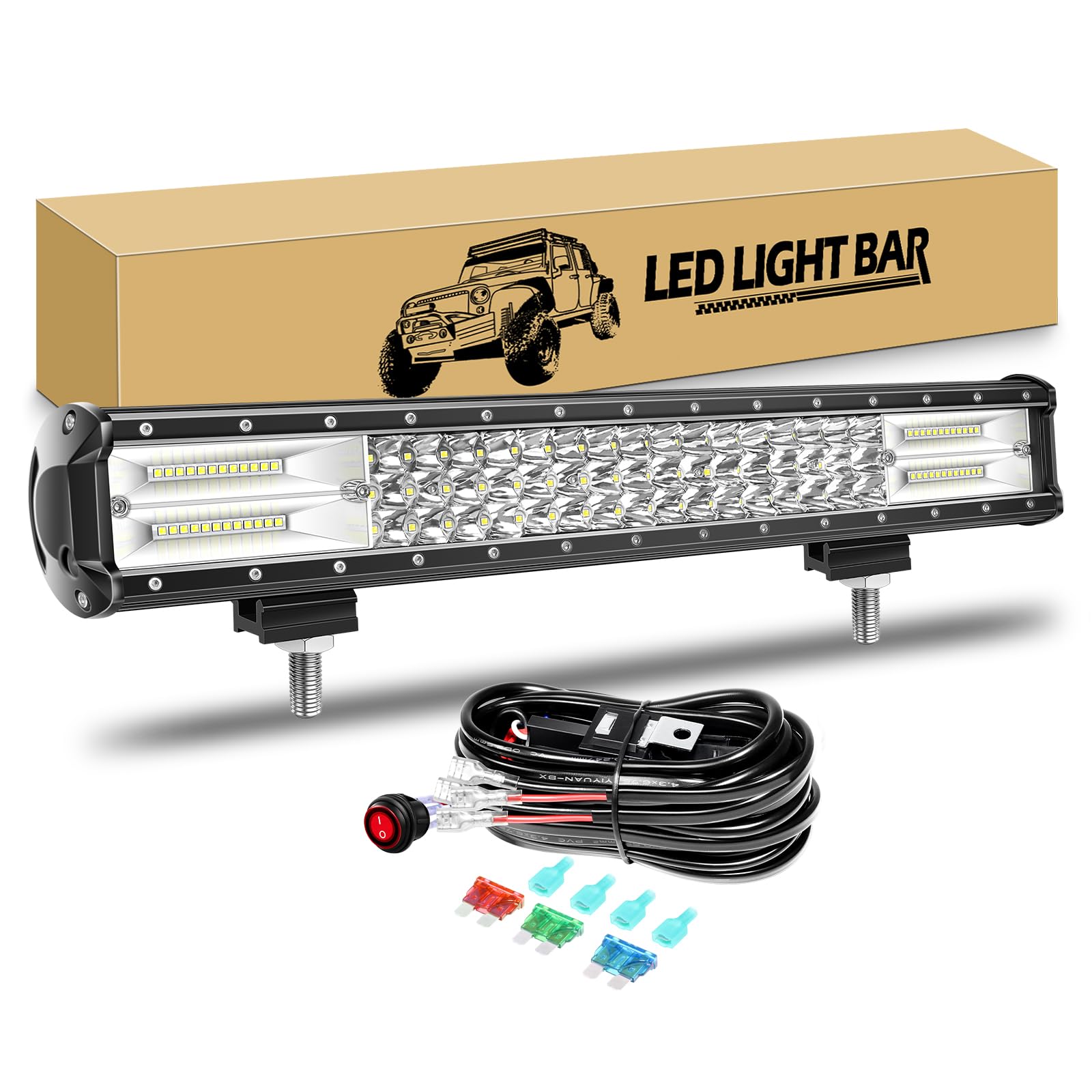 RIGIDON 51cm 126W led lichtbalken, 58cm kentekenplaathouder en 12V- bedradingsset, Waterdicht Rijdende Mistlamp Werklampen voor offroad-voertuigen auto 4x4 vrachtwagen, 6000K wit