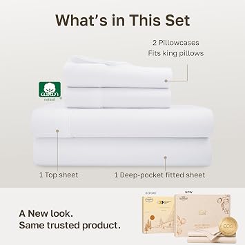 California Design Den 100% Cotton Sateen California King Sheet Sets, White