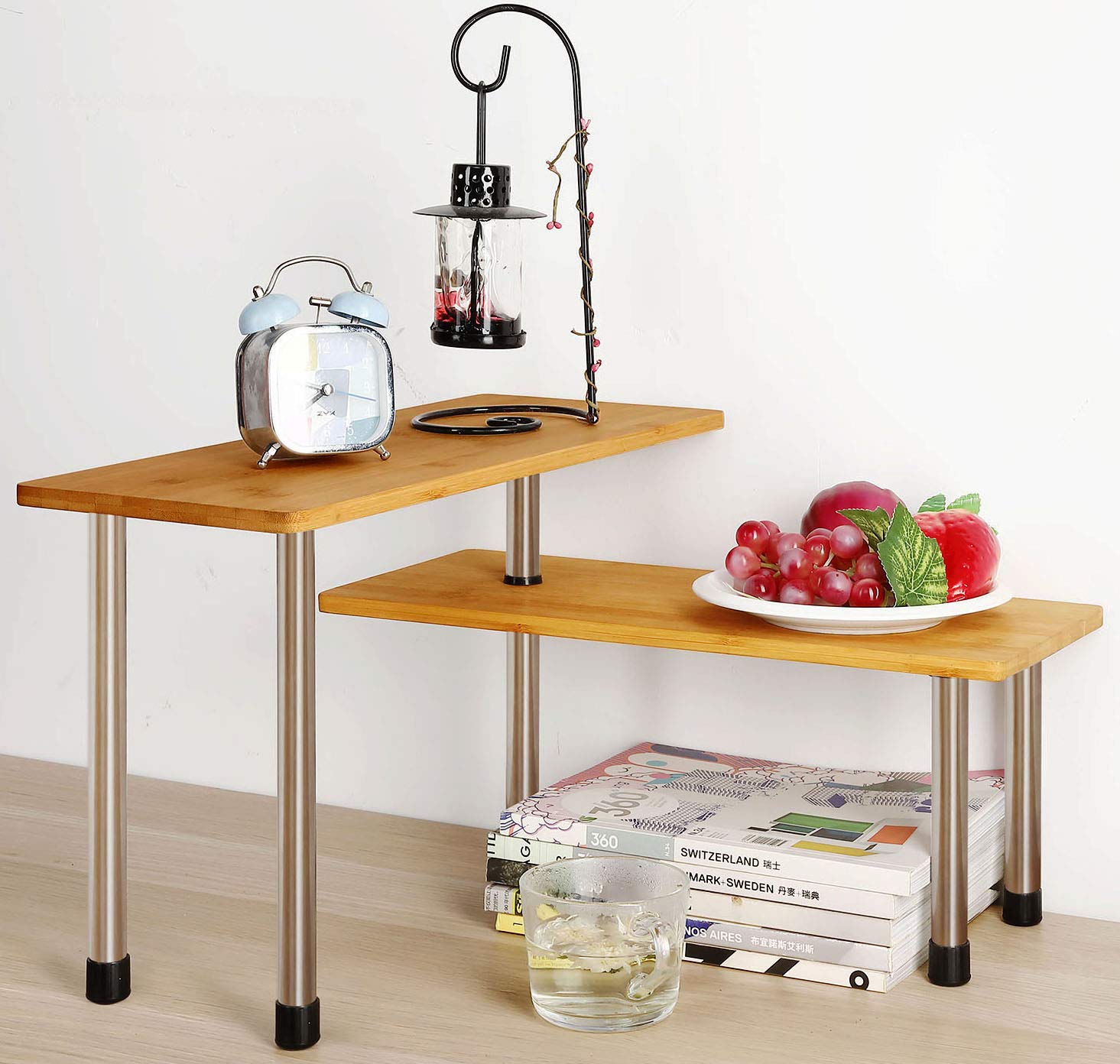 Buy Corner Shelf Countertop Storage Organizer2 Tier Bamboo & Metal