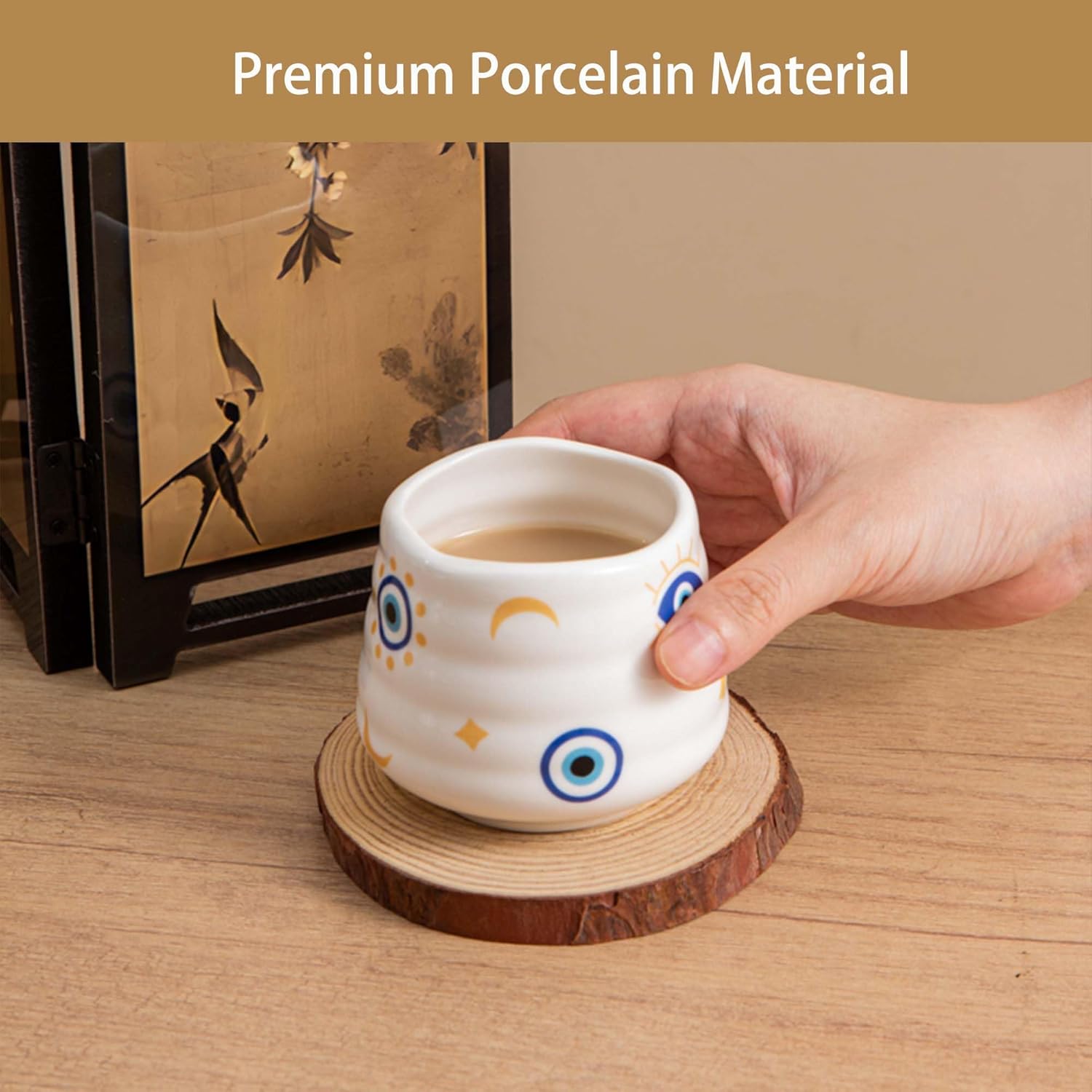 4pcs Japanese Tea Cup Set – 160ml 5.4OZ Lucky Blue Evil Eye Cup, Small Handless Espresso Cups, Cute Turkish Coffee Mugs for Valentine (Evil Eye) - Image 4