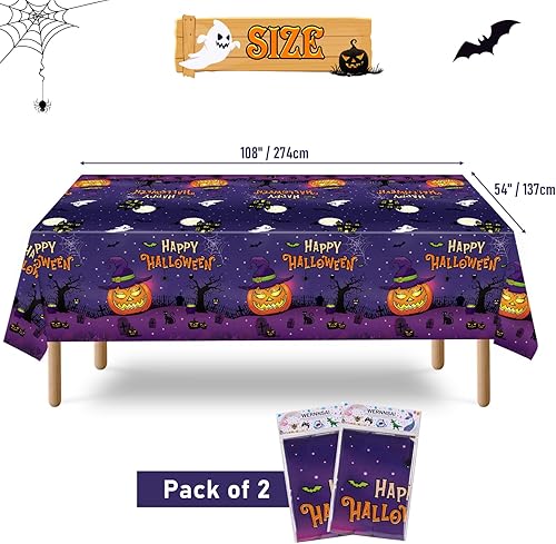 Miniatura 2 de WERNNSAI Mantel de Halloween de 2 piezas, mantel de plástico para fiestas, 108 x 54 pulgadas, mantel rectangular desechable impermeable para niños