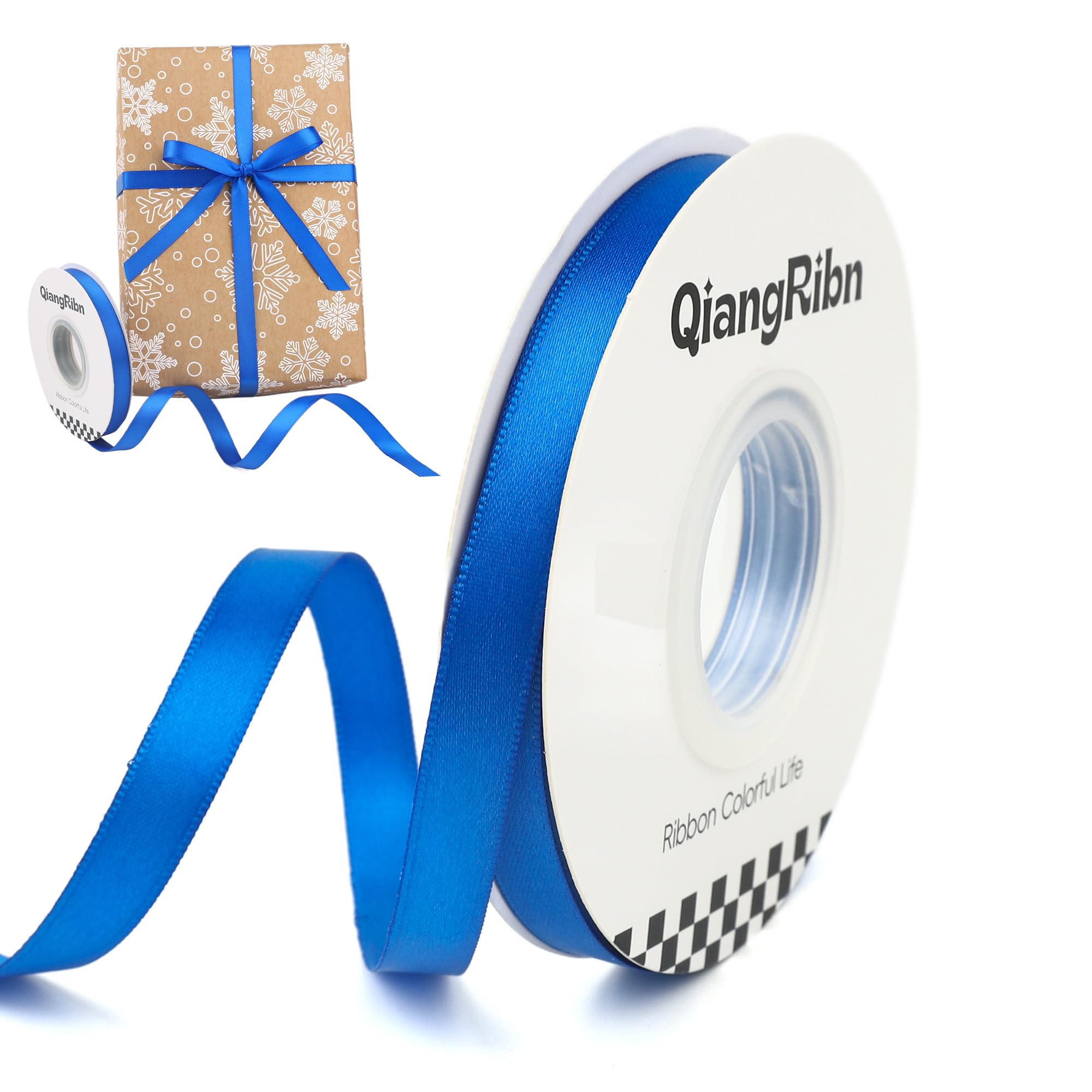 QIANGRIBN 3/8 Inch Satin Ribbon Blue Polyester Fabric 25 Yards Soft Durable for Gift Wrapping Wedding Invitations Hair Ribbon Fower Bouquet Birthday