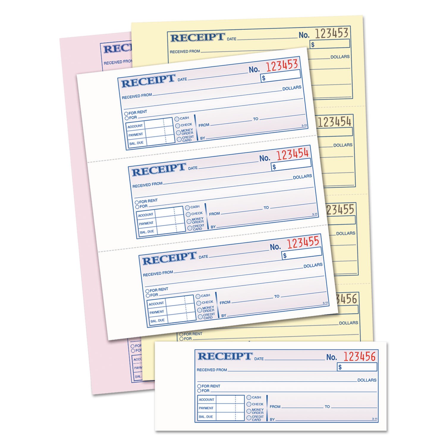 Receipt Book, 7 5/8 x 11, Three-Part Carbonless, 100 Forms, Sold as 1 Each