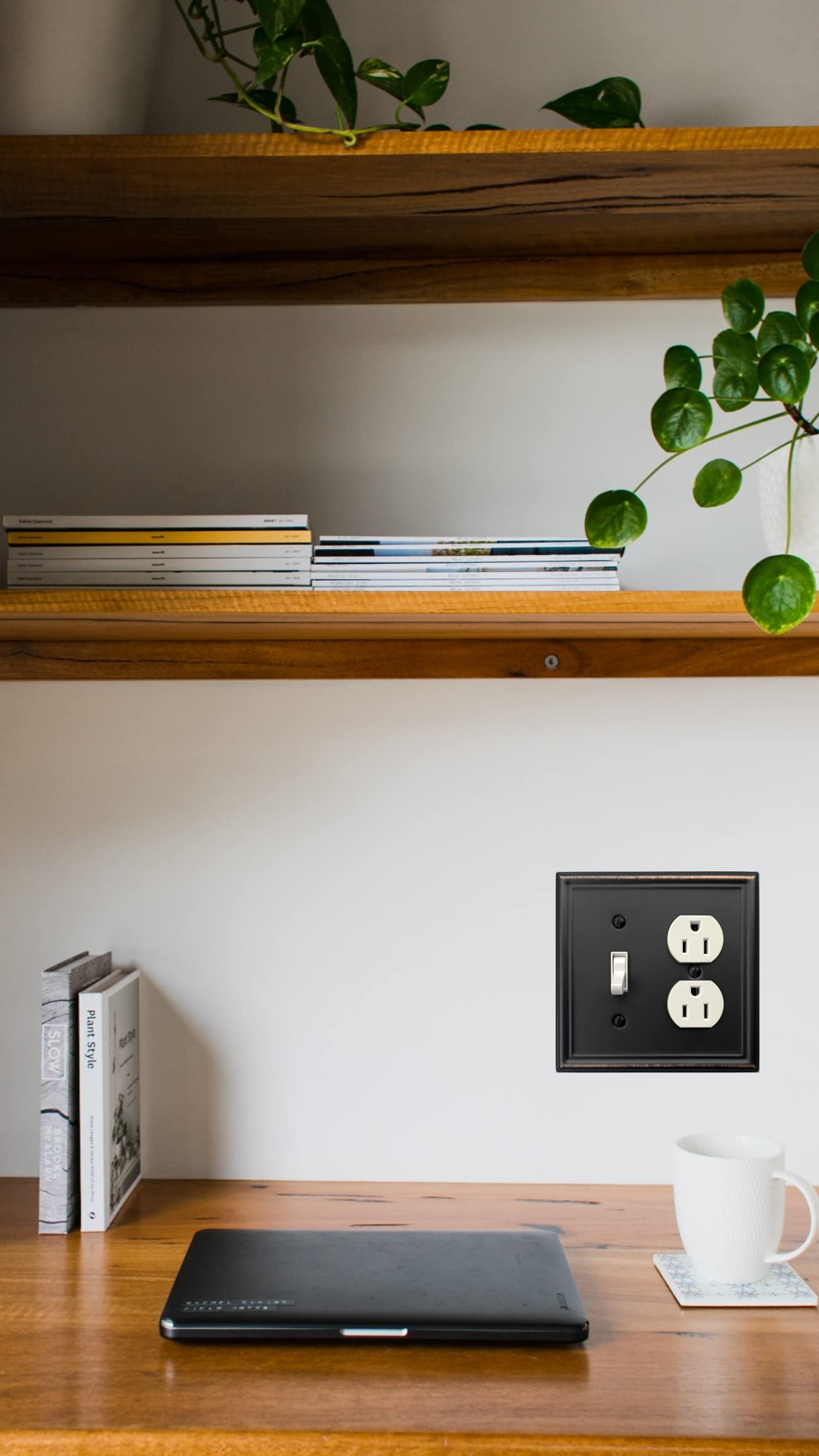 OKAWYC Double Toggle Light Switch Cover - Aged Bronze Metal Wall Plate 2-Gang, 2-Pack, Decorative & Durable