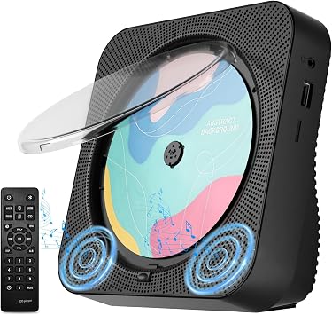 CD Player Portable with Bluetooth Desktop CD Players for Home with HiFi Sound Speakers, Mini Cute CD Player for Kids, Remote Control, Dust Cover, LED Display, Boombox FM Radio Black