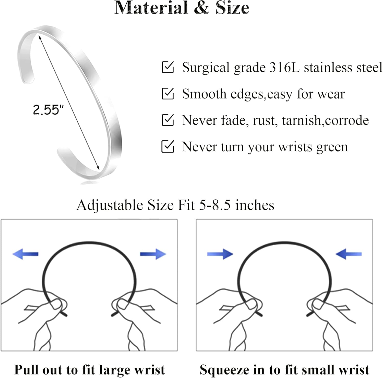 JoycuFF Memorial Gifts for Loss of Mom Dad in Memory of Jewelry Sympathy Bracelet Bereavement Cuff Secret Message Engraved Grief Gifts for Women - Image 6