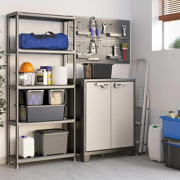 Keter Armadio Basso Titan, da interno ed esterno, 2 Ripiani Regolabili, Grigio, 80x44x100 H Cm - 5