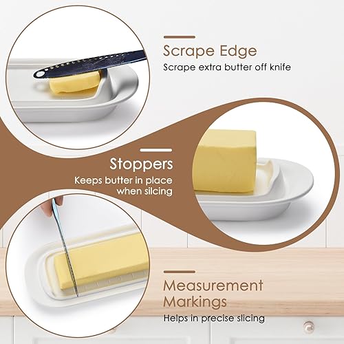 Miniatura 4 de Hekeieon Mantequillera con tapa transparente, para mantequilla, fácil de recoger, recipiente de mantequilla para mantequilla de la costa este y