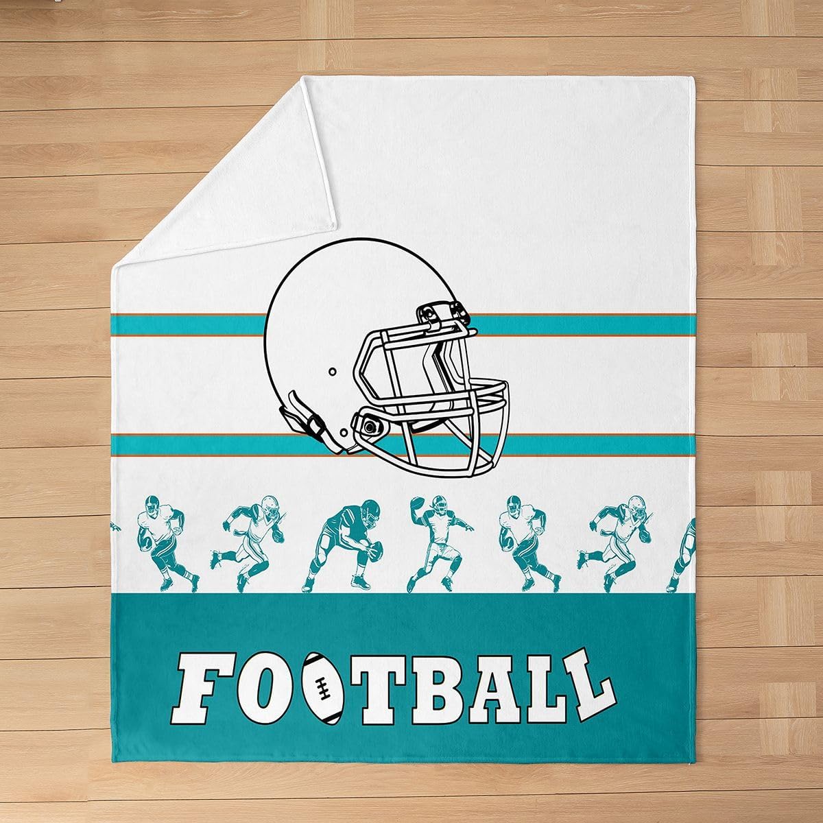 Erosebridal Football Flannel Blanket 90x90 inch,Football Throw Blanket for Kids Boys Girls,White Blue Orange Sports Bed Blanket,Football City Team Fleece Blanket for Bed