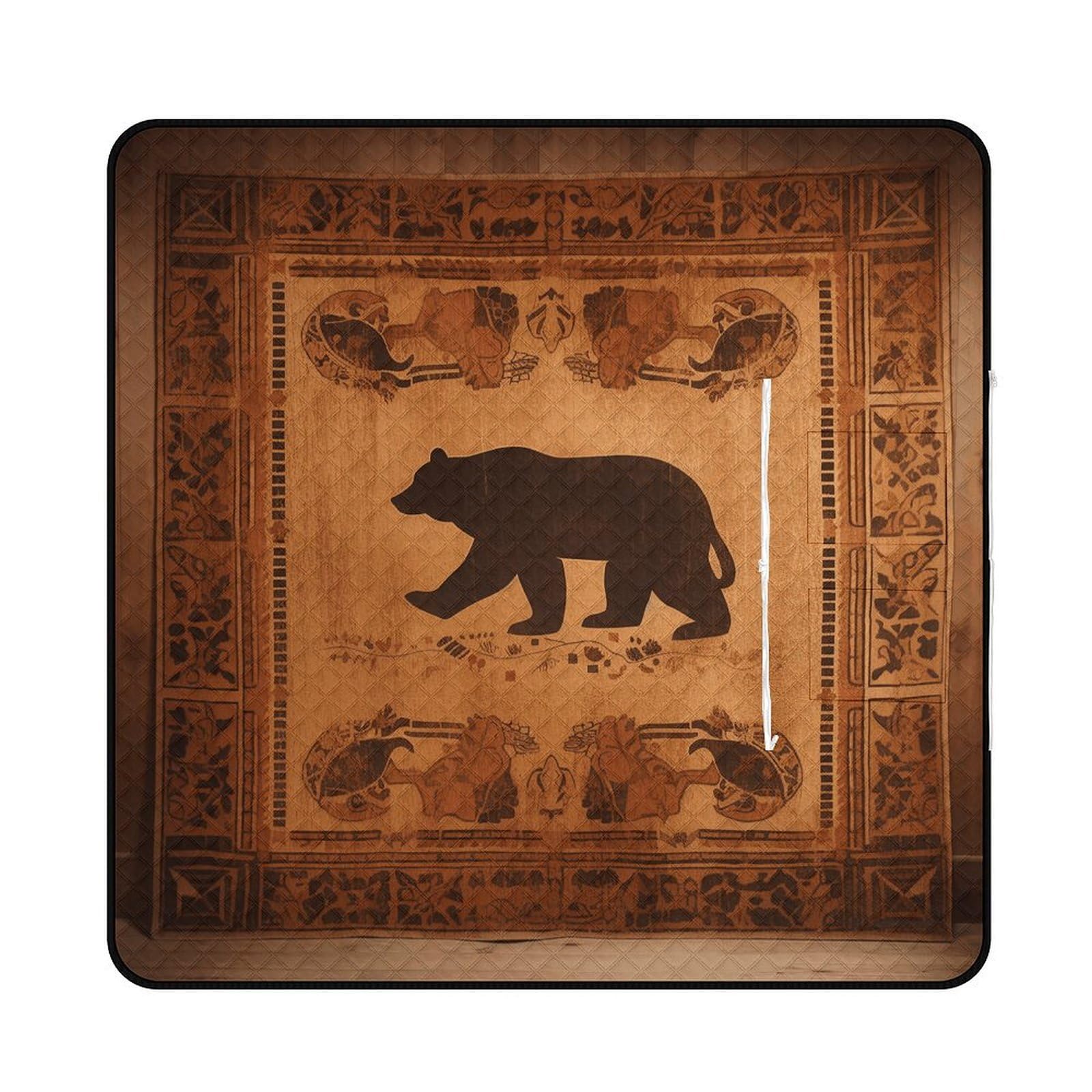 VstaDank Bear Picnic Mat 200x200cm Extra Large Picnic Blanket with Zipper Waterproof Sandproof Beach Blanket Portable Beach Mat Foldable Camping Blankets for Park Grass Lawn Travel
