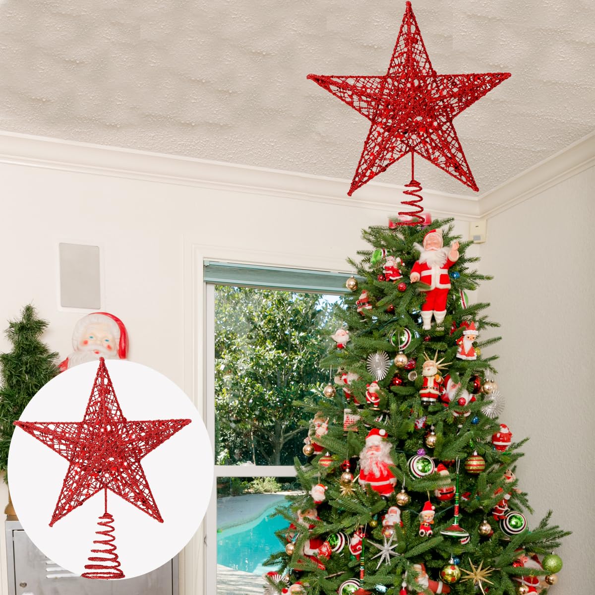 Puntale A Stella Per Albero Di Natale PRETYZOOM - Ferro Dorato Rosa Glitterato, 34x20 Cm, Facile Installazione