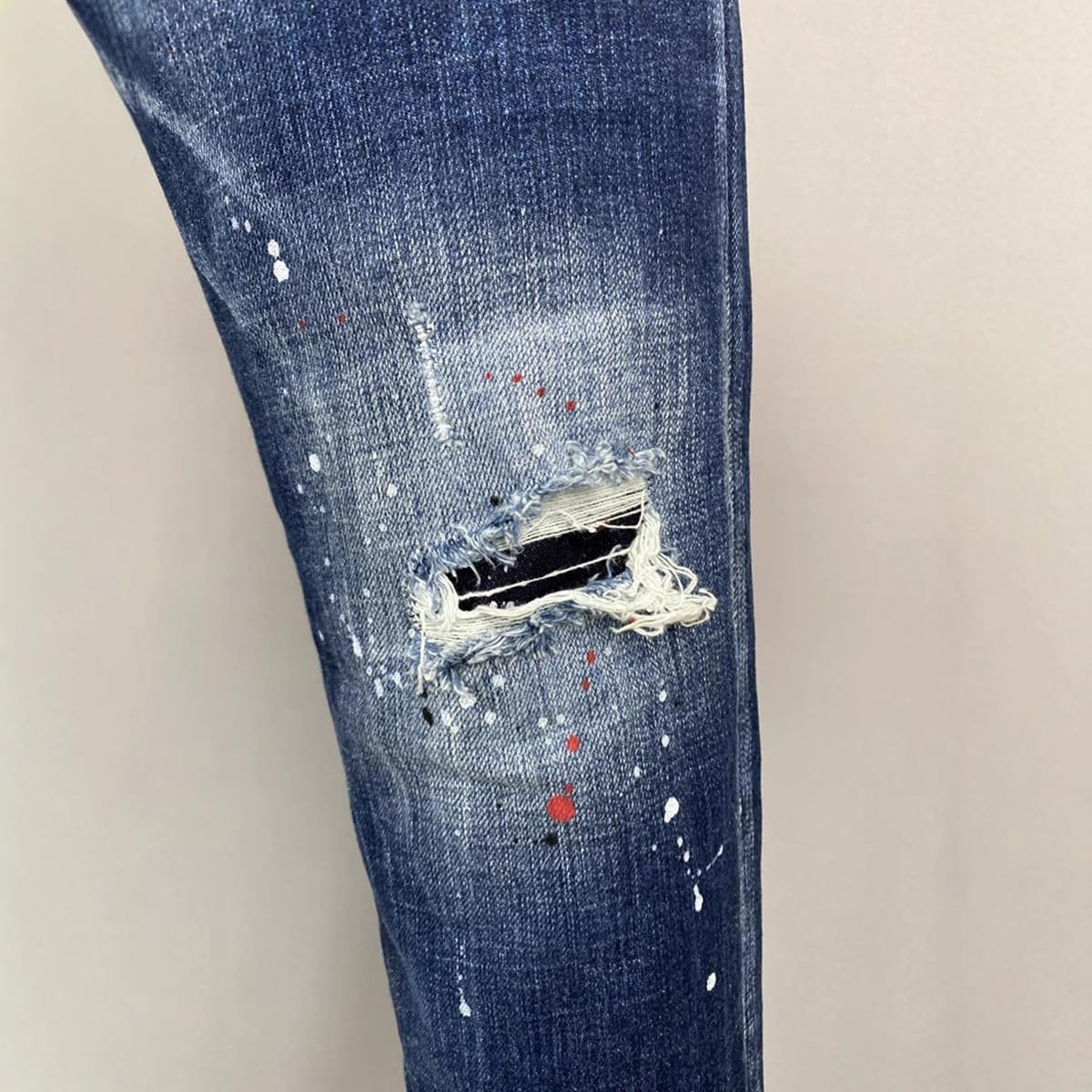 M&Catree Męskie podarte dżinsy Streetwear spodnie dżinsowe z prostymi nogawkami na co dzień z plamami atramentu i otworami