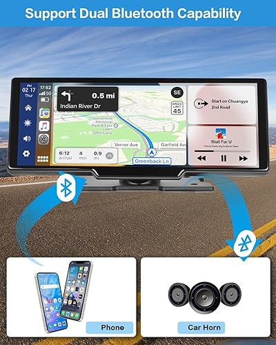 Miniatura 4 de Hikity Carplay Android Auto estéreo portátil inalámbrico para automóvil, pantalla de juego de coche HD de 10.26 pulgadas con cámara de tablero de