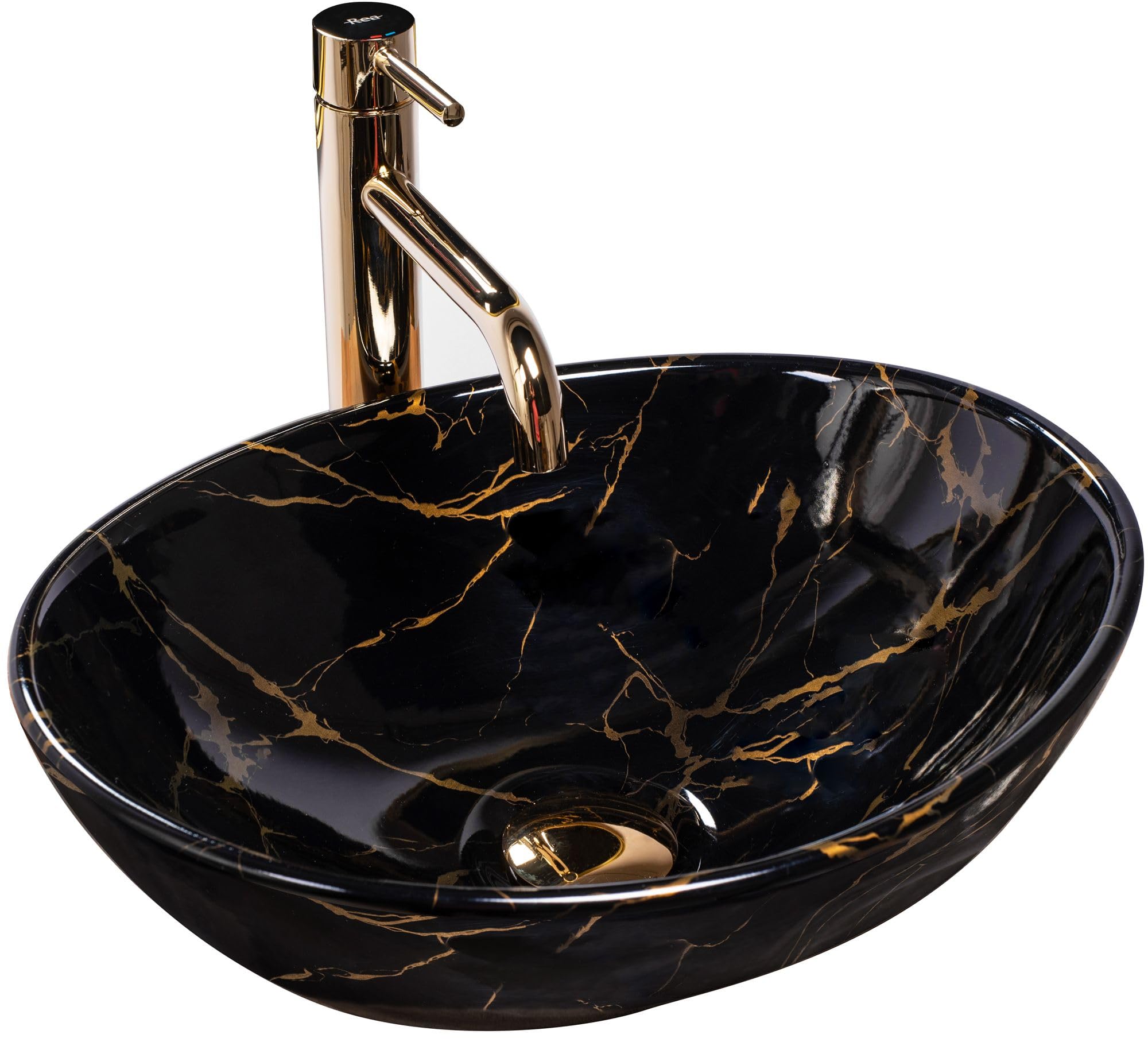Rea Bathroom Sink Made of Ceramic Sofia Marble Black Shiny - Stone Imitation - REA-U5611