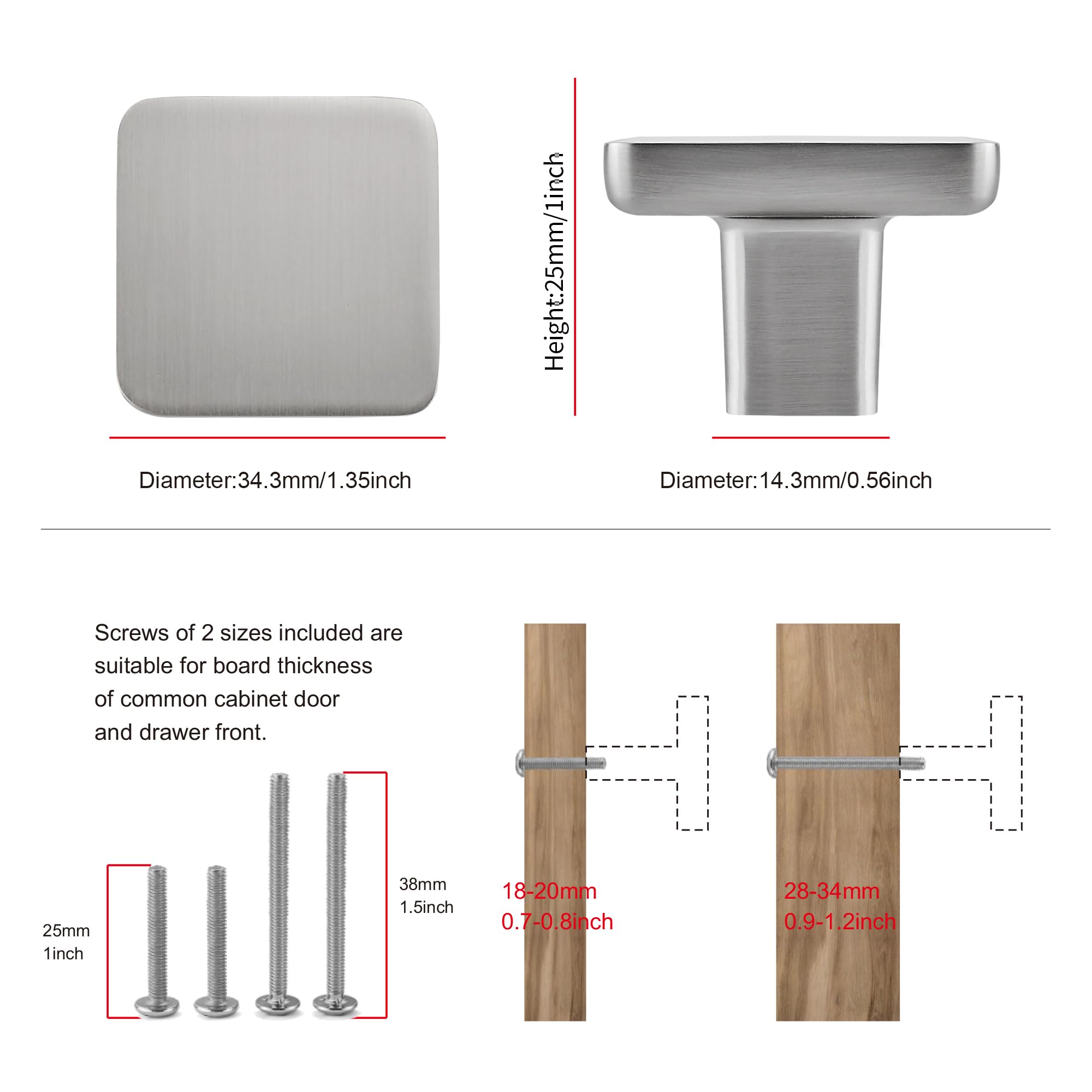 TUNNY Paquete de 10 pomos clásicos para gabinete, níquel mate cepillado, un solo agujero, pomos para muebles de cocina, dormitorio, tocador, muebles, tiradores de gabinete