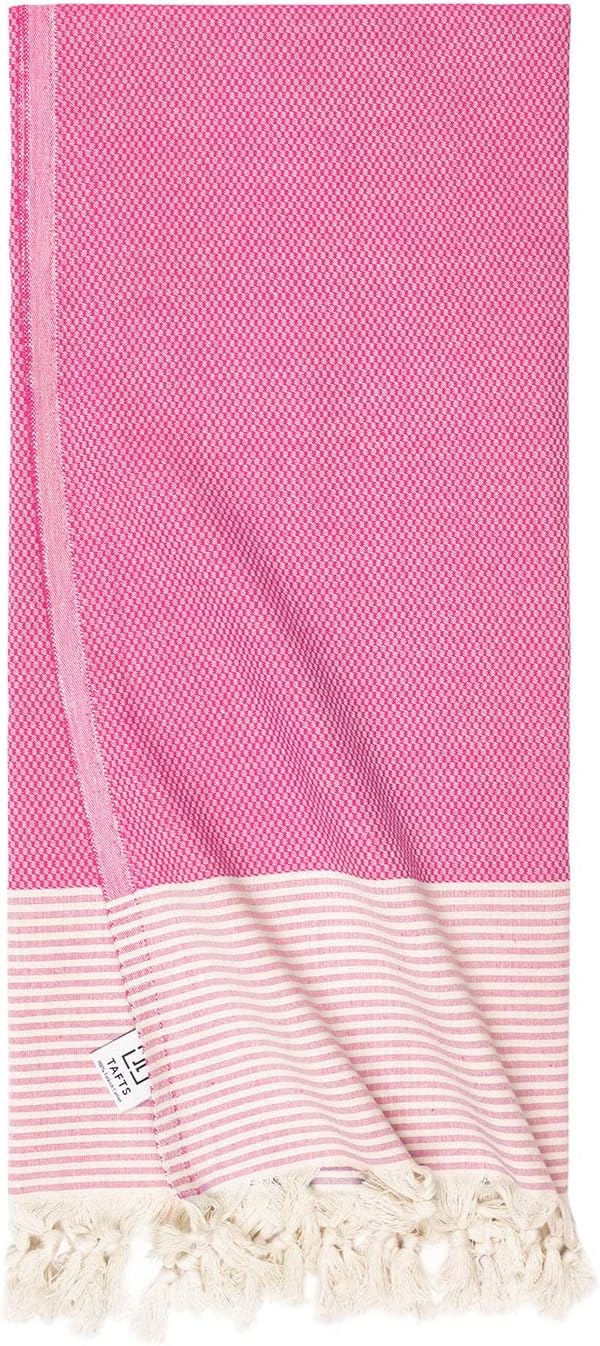 Tafts Home Ribweave Turkish Beach Towel (39 x 69) - Prewashed Turkish Towels, 100% Long Staple Cotton - Super Absorbent, Quick Dry Towels and Ultra Soft - No Shrinkage - Super Stylish - (Pink)