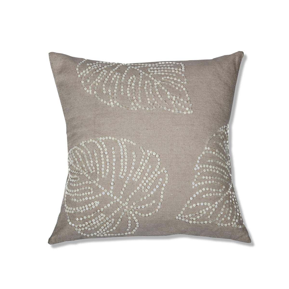 A1 Home Collections RCC-1469 A1HC Handcrafted Cream Cotton 18-inch Leaf Pattern Sequin Throw Pillow,Beige,