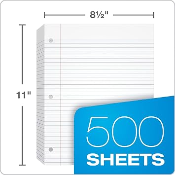 Oxford Loose Leaf Paper, 500 Sheets, College Rule Filler Notebook Paper, 8-1/2 x 11, 3-Hole Punched Fits 3-Ring Binders (62349)