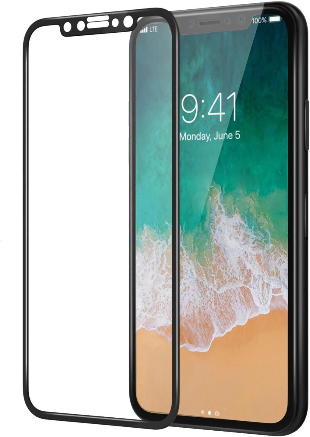 Screen Protector For iPhone X / XS,Luhuanx 4D Full Coverage [9H Hardness] [HD Clear] Tempered Glass Screen Bubble-Free Anti-Scratch Protective Film for iPhone X,iPhone XS Screen(Black-Clear)