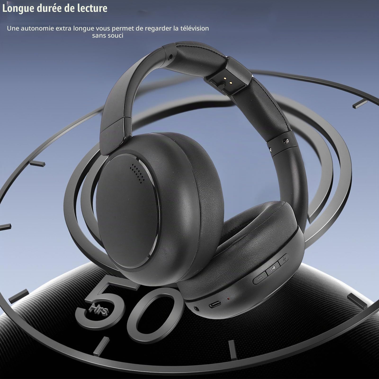 Vikye Double Casque TV sans Fil avec Base de Chargement de L'émetteur, Autonomie de 40 Heures, Casque Bluetooth 5.4 2.4G sur L'oreille pour Personnes âgées