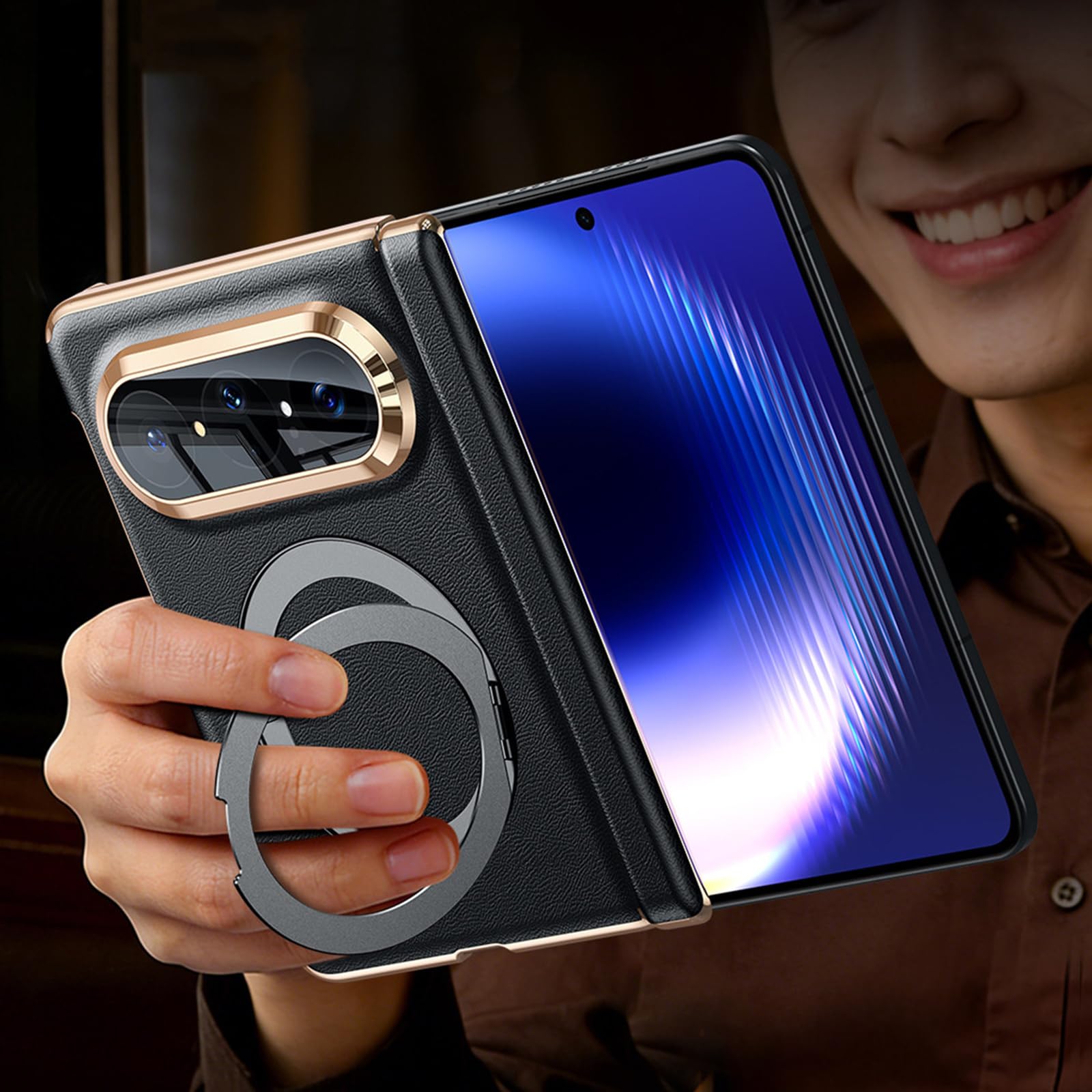 Coque Cuir Véritable Pour Huawei Pura X Max, Anneau Béquille Housse Arrière