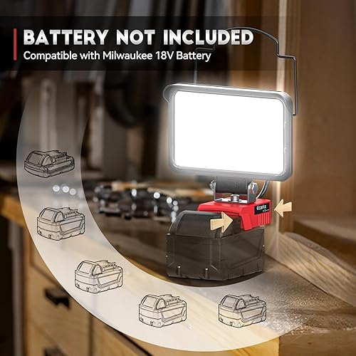 Miniatura 7 de Ecarke Luz de trabajo LED portátil para batería Milwaukee m18 de 18 V, luz de inundación LED de 4800 lúmenes de brillo con puerto de carga USB y