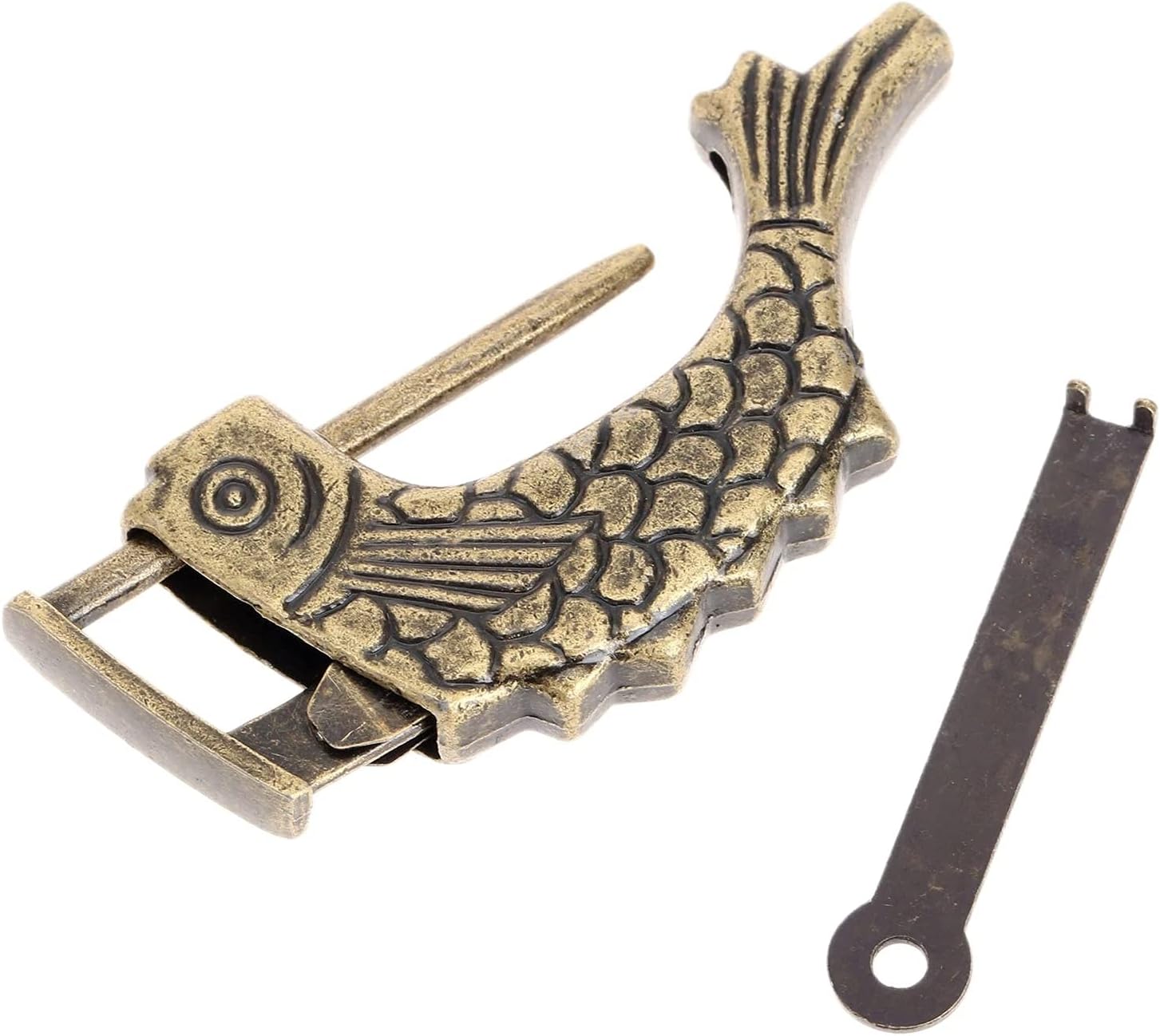 1Pc 60x9x31mm Zinc Alloy Chinese Vintage Antique Bronze Keyed Padlock Retro Combination Password Lock Jewelry Box Padlock w/Key