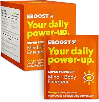 Energy Drink & Electrolyte Powder, 20 Packets - Super Powder Orange with No Added Sugar - Essential Blend of Vitamins, Nootropics & Natural Caffeine and Hydration - Pre & Post Workout