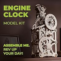 Vista 7 de UGEARS Reloj de motor 3D rompecabezas de madera para adultos – Kits de modelo de madera para adultos, kit de reloj mecánico con pistones móviles