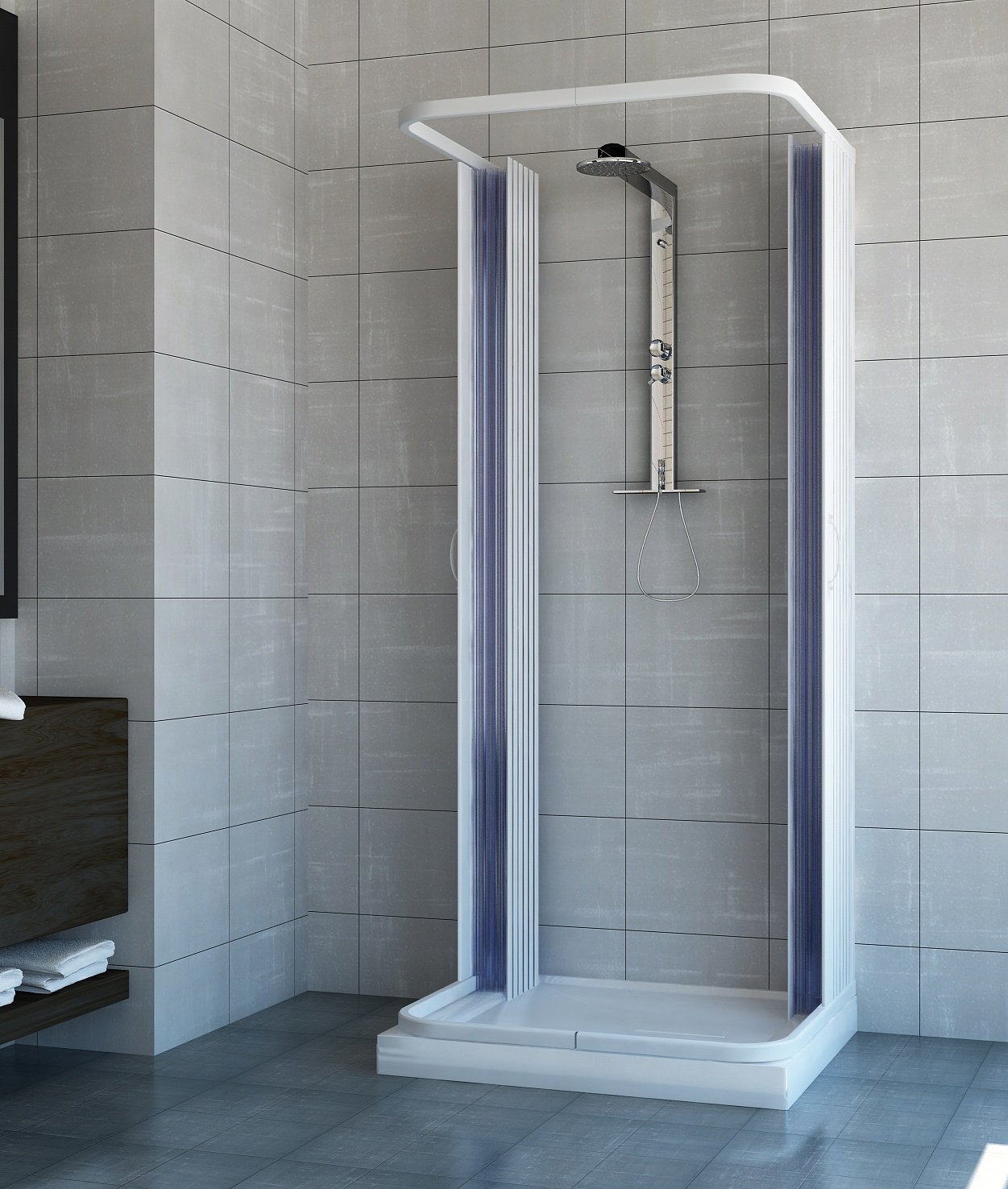 Rollplast BSAT2CONCC2808080 Box doccia a soffietto, dim. 80 x 80 x 80 x H 185 cm, in PVC, a tre lati, due ante, con apertura centrale., Bianco