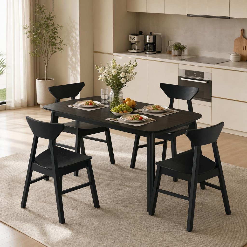 Black Dining Chairs Set of 4 Solid Wood Chairs with Open