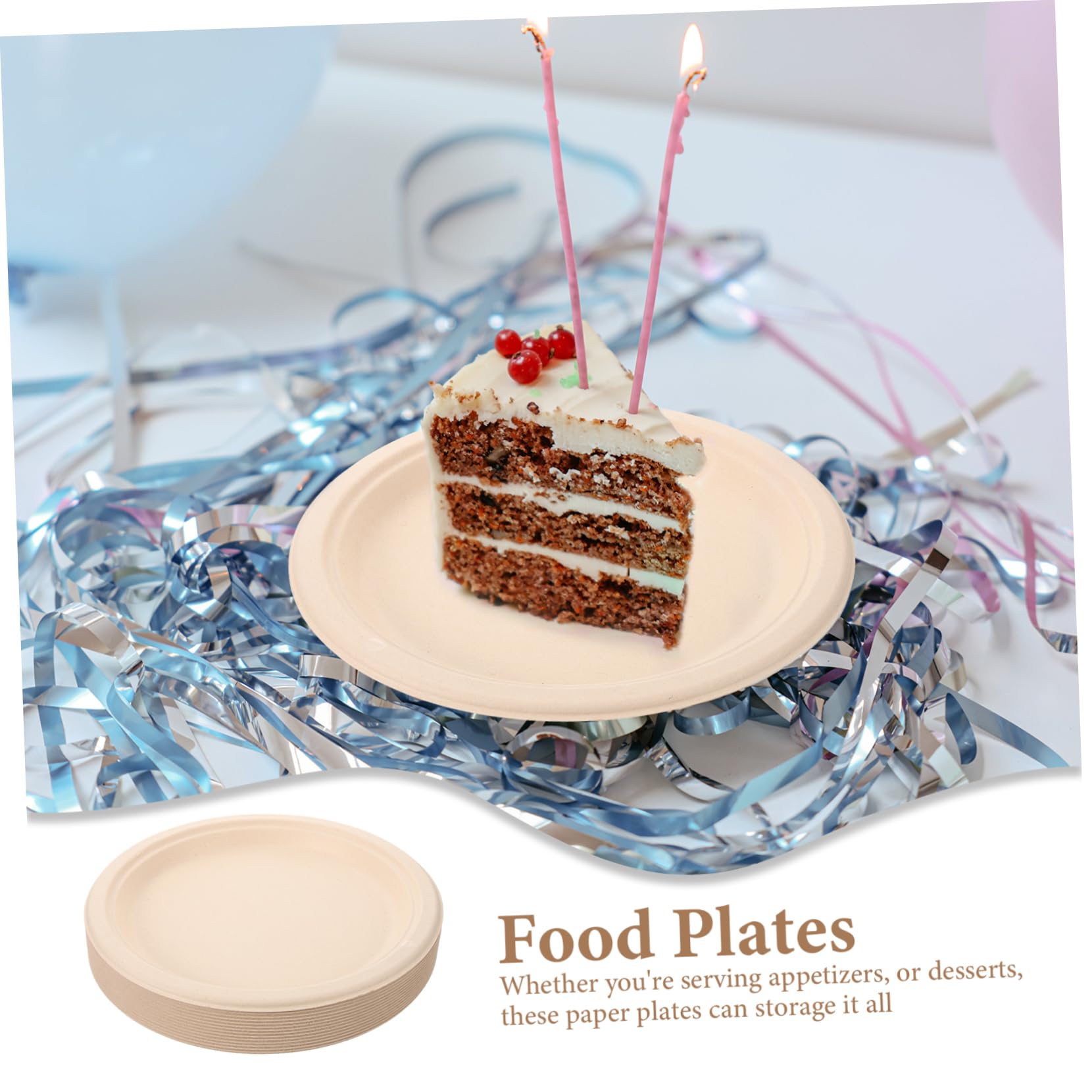 BESTYASH 50 Piatti di Carta per Feste, Piattini da Dessert Resistenti in Carta, Pratici da Usare, per Compleanno e Barbecue