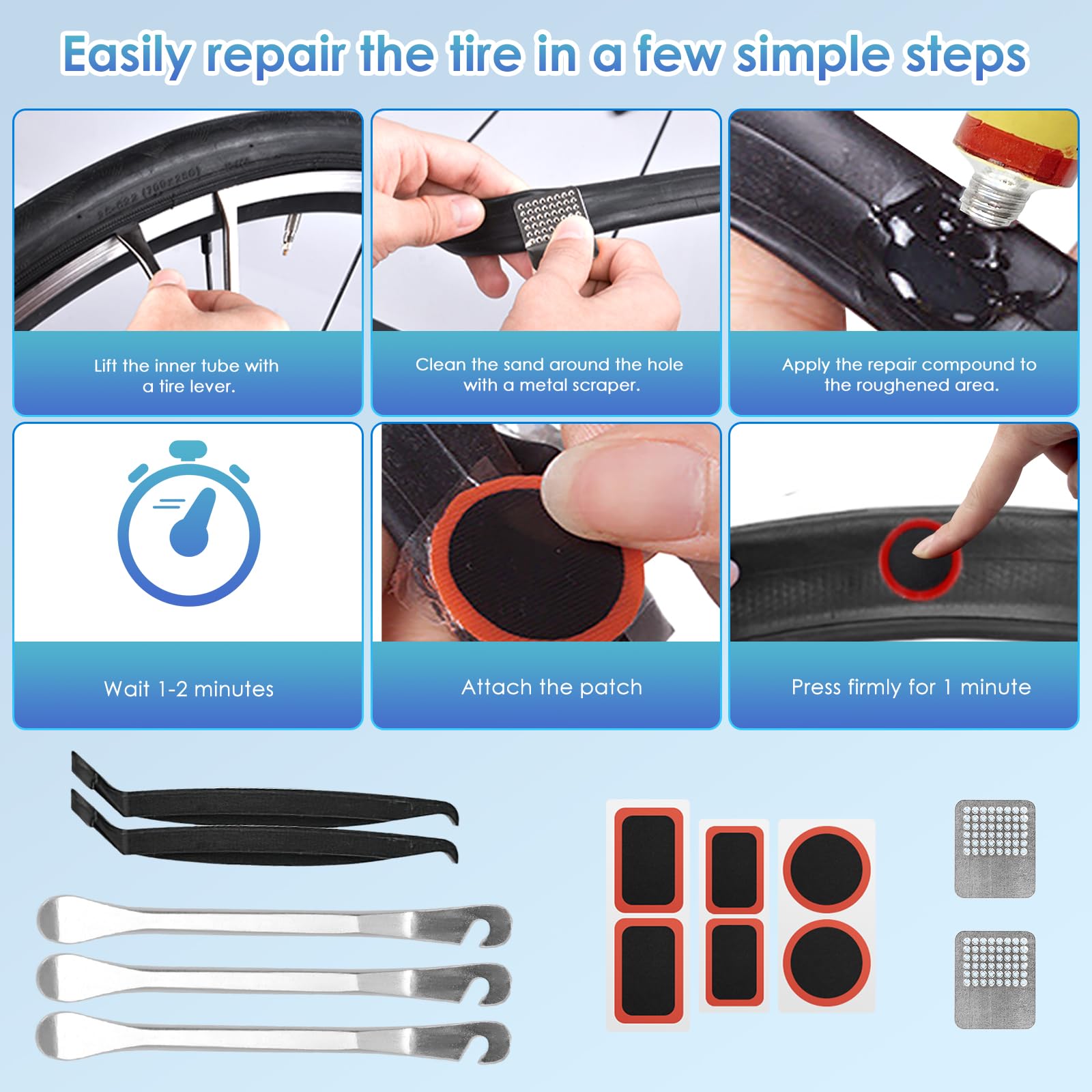 Kit di attrezzi per la riparazione della bicicletta Oziral da 34 pezzi, set multiuso 16 in 1 con custodia impermeabile, mini pompa, contiene tutti gli accessori necessari per la bicicletta.