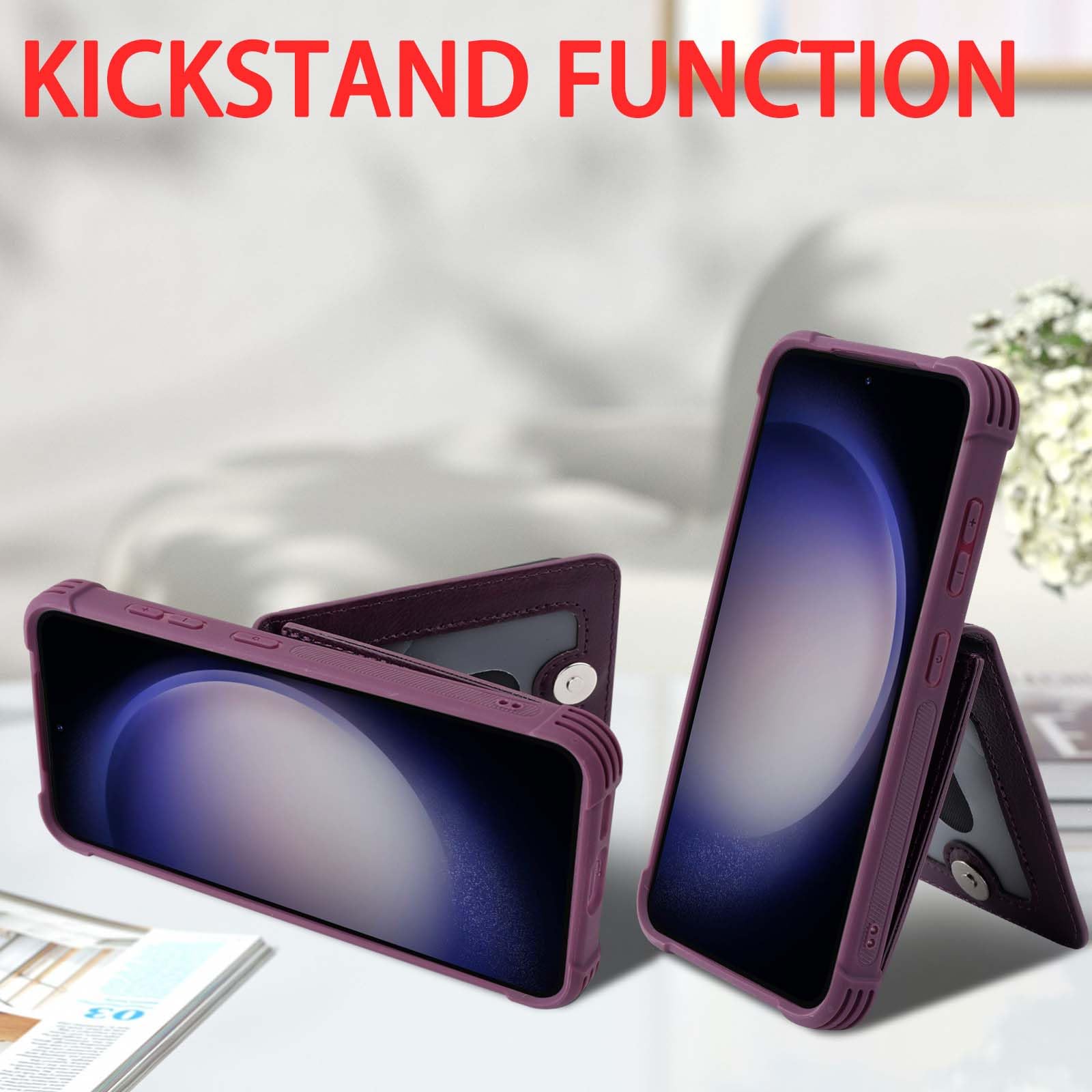 VANAVAGY Wallet Case Compatible for Galaxy S24 5G for Women and Men,Leather Magnetic Clasp Flip Folio Phone Cover with Credit Card Holder and Coin Pocket,Purple - Image 3