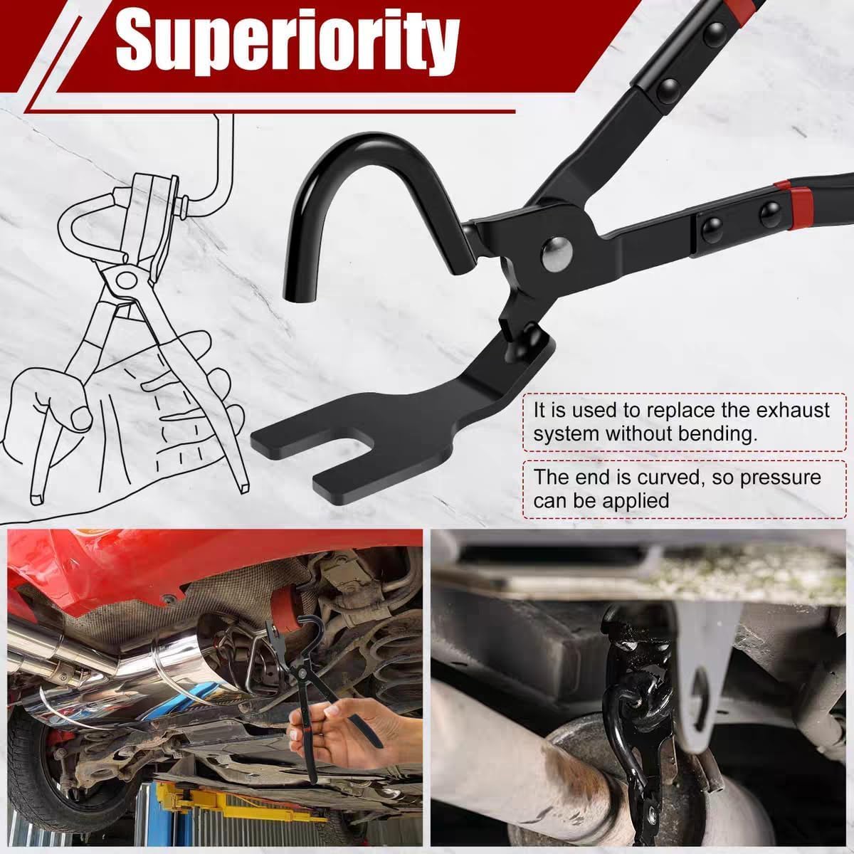 Heavy-Duty Exhaust Hanger Pliers for Car & Truck Rubber Exhaust Hangers | Exhaust Hanger Removal Tool – Muffler Hanger, Non-Slip Grip, Compatible with Most Domestic & Imported Exhaust Systems