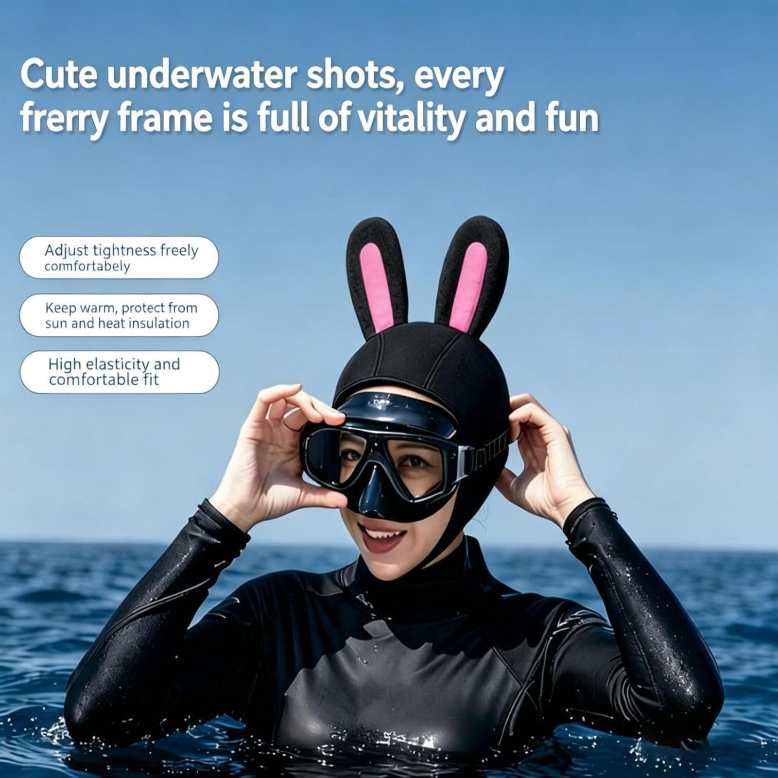 Chapeau de plongée avec oreilles de lapin pour sports nautiques, canoë, surf, voile, natation, plongée avec tuba, kayak