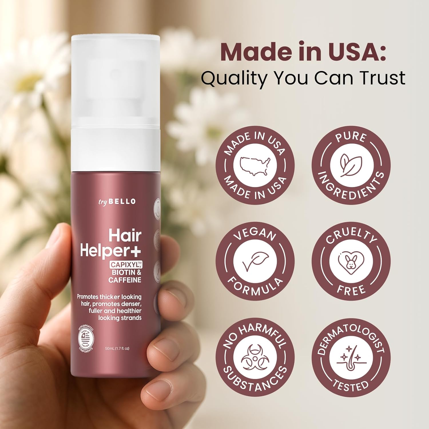 Trybello Hair Helper + Spray | Hair Growth Serum, powered by Capixyl | With Biotin, Castor Oil, Caffeine, Rice Water & Peptide Complex | Natural Treatment for Thicker, Fuller Strands | Vegan Formula - Image 8