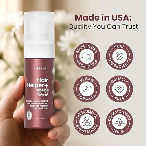 Miniatura 7 de Trybello Hair Helper + Spray  Suero para el crecimiento del cabello, alimentado por Capixyl, con biotina, aceite de ricino, cafeína, agua de arroz y