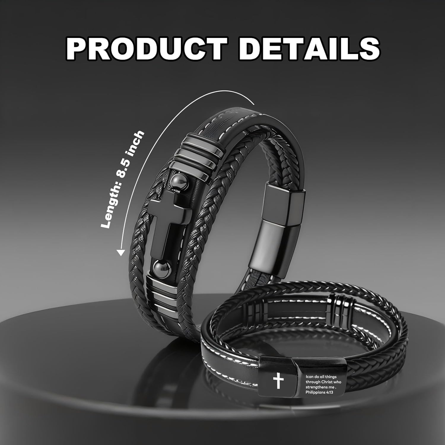 Men's Leather Faith Cross Bracelets, Multi-Layer Braided Leather Wristband Bangle, Jesus Catholic Christian Religious Jewelry Gifts for Dad,Friends,Brother - Image 2