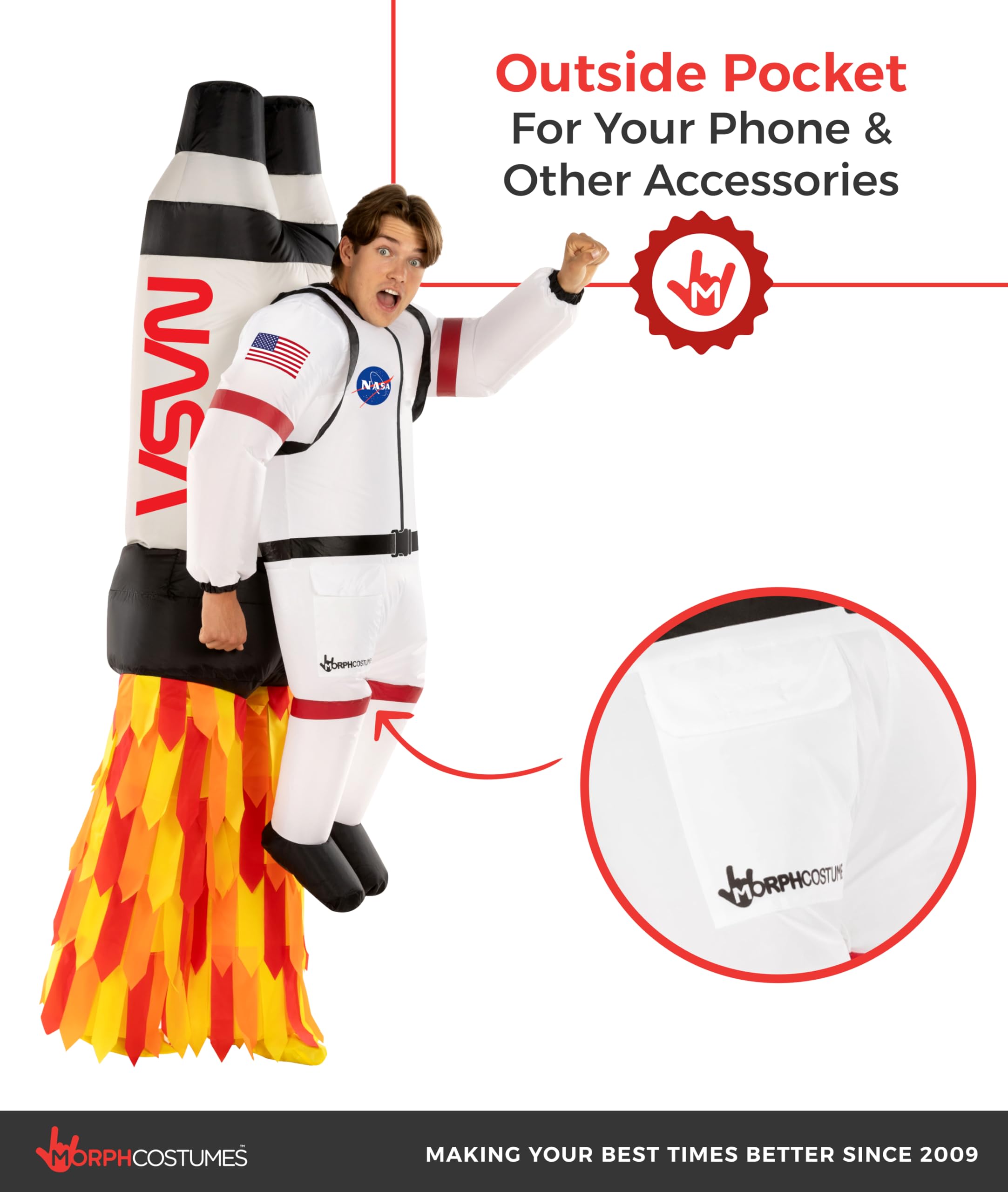 Morph Rakete Kostüm Erwachsene aufblasbar Jetpack Astronaut Karneval Fasching Halloween Kostüm – Einheitsgröße