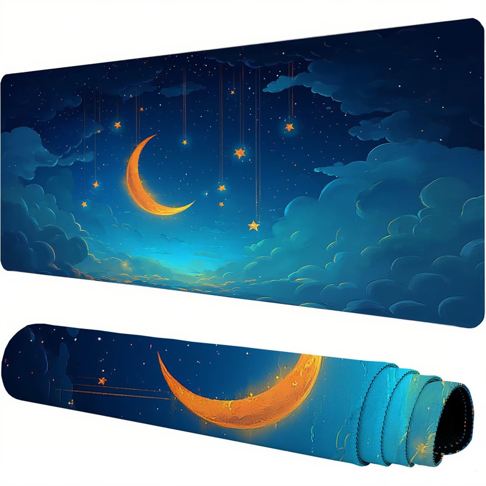 Niebieska podkładka pod mysz XXL 1400 x 600 x 3 mm księżyc pod ręką akcesoria biurowe antypoślizgowa gumowa podstawa i szyte krawędzie podkładka pod mysz dla graczy do biura deco, prezenty dla