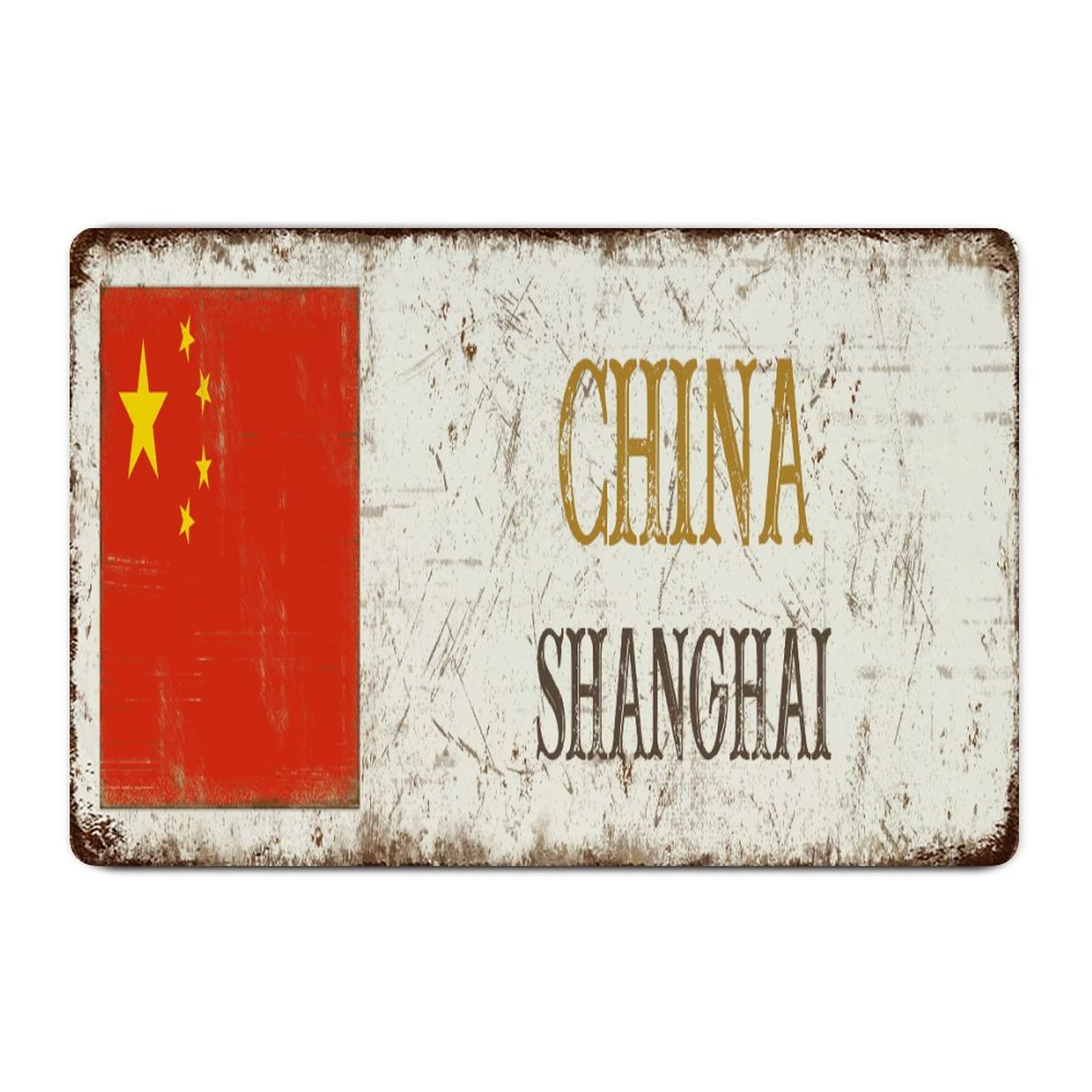 Yelolyio China Shanghai Metal Signs National Flag Metal Wall Art China Retro Fashion Chic Funny Metal Tin Sign for Home Office Business Pub Decorations 8x12 Inch