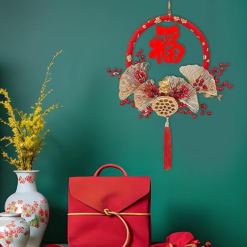 Miniatura 2 de YWJLQH Corona de año nuevo chino, corona de año lunar 2024, corona de puerta delantera, corona de flores artificiales para festival de celebración,