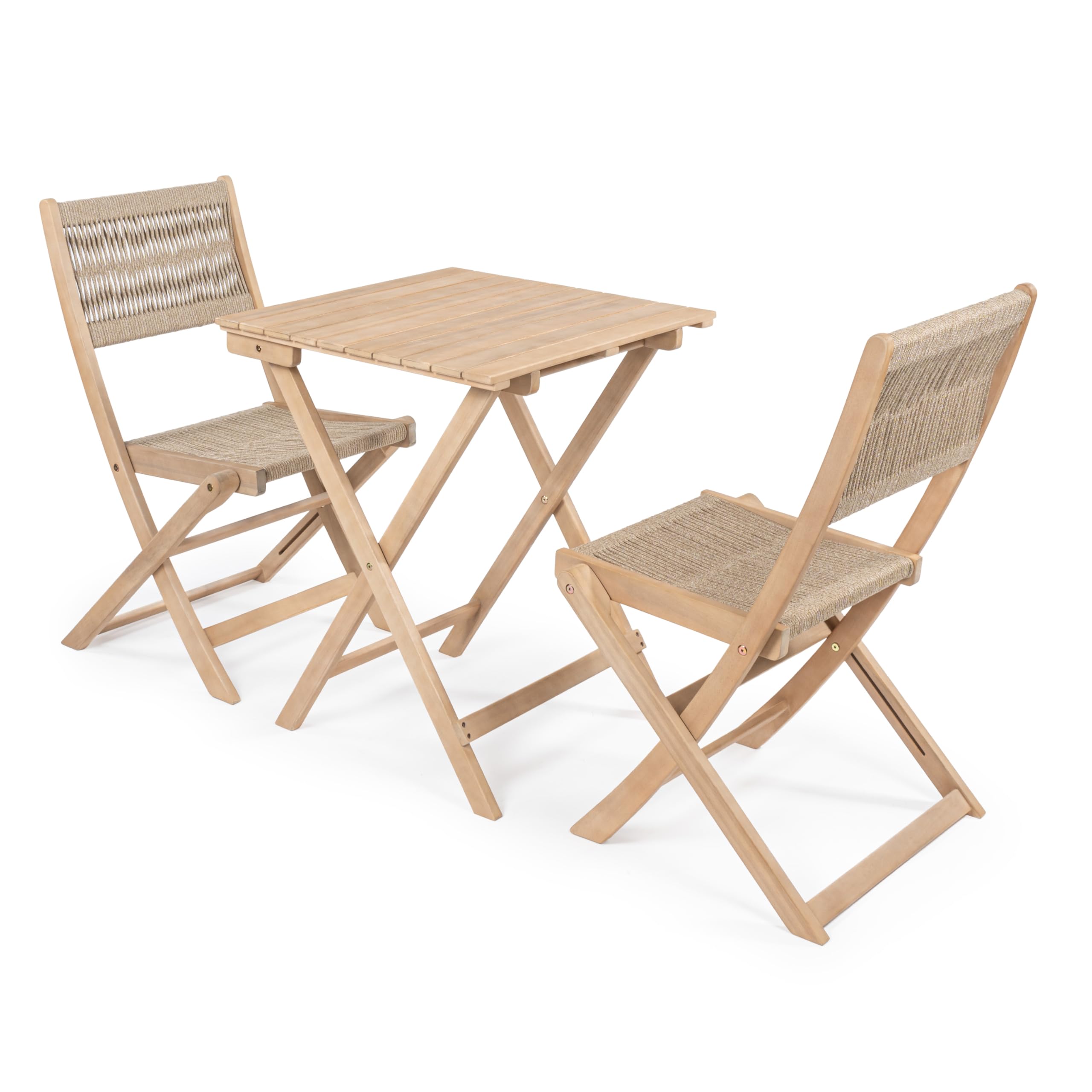JONATHAN Y DNG2001B-3SET Javea Modern Coastal 3-Piece Acacia Wood Outdoor Folding Bistro Set Mid-Century, Contemporary, Transitional, Classic, Bohemian, Cream/Light Teak