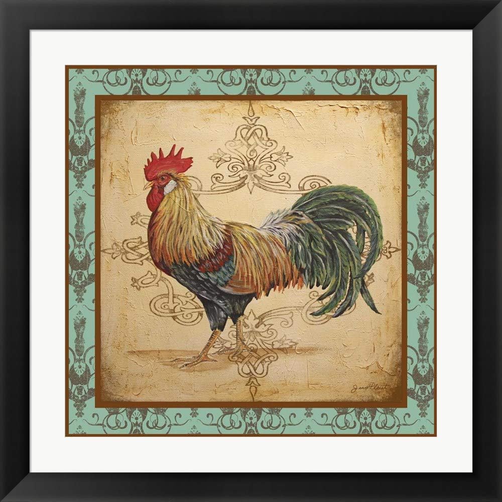 Amazon Com Cockadoodledoo Aqua Border By Jean Plout Framed Art Print Wall Picture Black Flat Frame 28 X 28 Inches Posters Prints